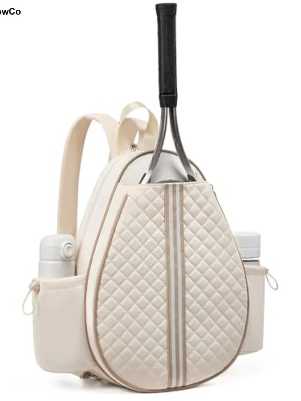 Quilted Tennis Racket Backpack Water-Resistant Polyester with Wet Compartment